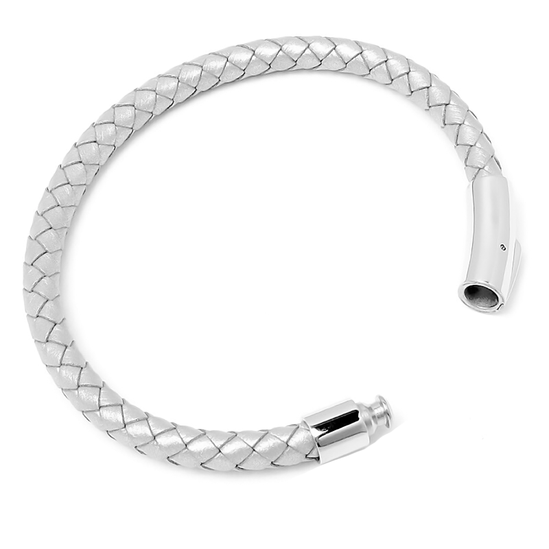 Pulsera Trenzada JOY-20 Hombre Cuero Blanco