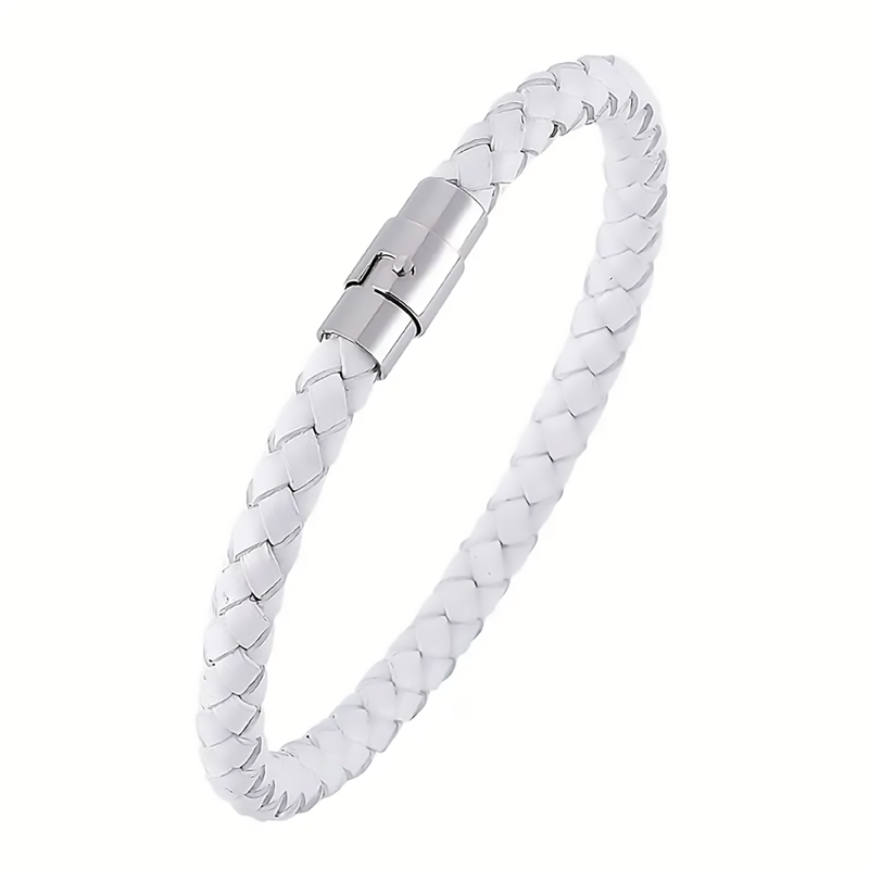 Pulsera Trenzada JOY-20 Hombre Cuero Blanco