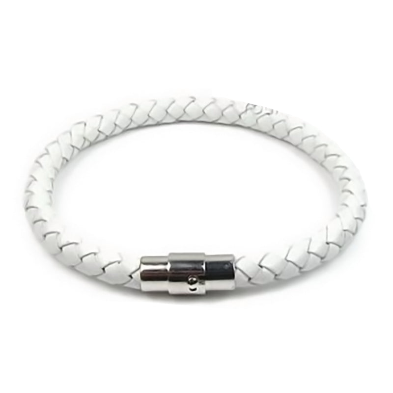 Pulsera Trenzada JOY-20 Hombre Cuero Blanco