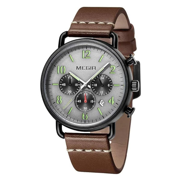 RELOJ MEGIR CUERO MARRÓN CON NEGRO MEG-59