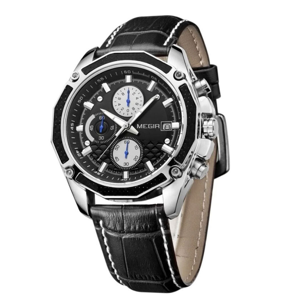 RELOJ MEGIR CORREA CUERO NEGRO MEG-24