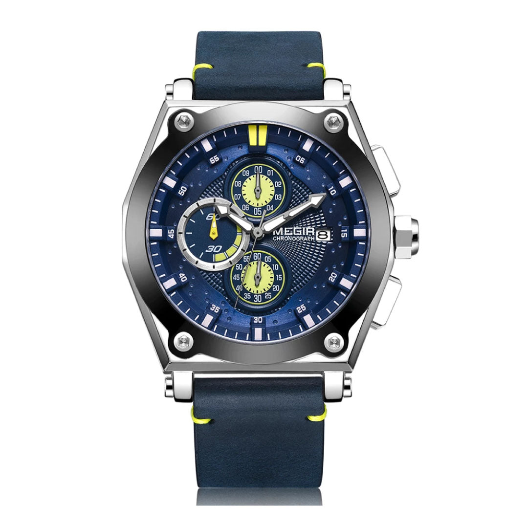 RELOJ MEGIR CUERO AZUL MEG-26