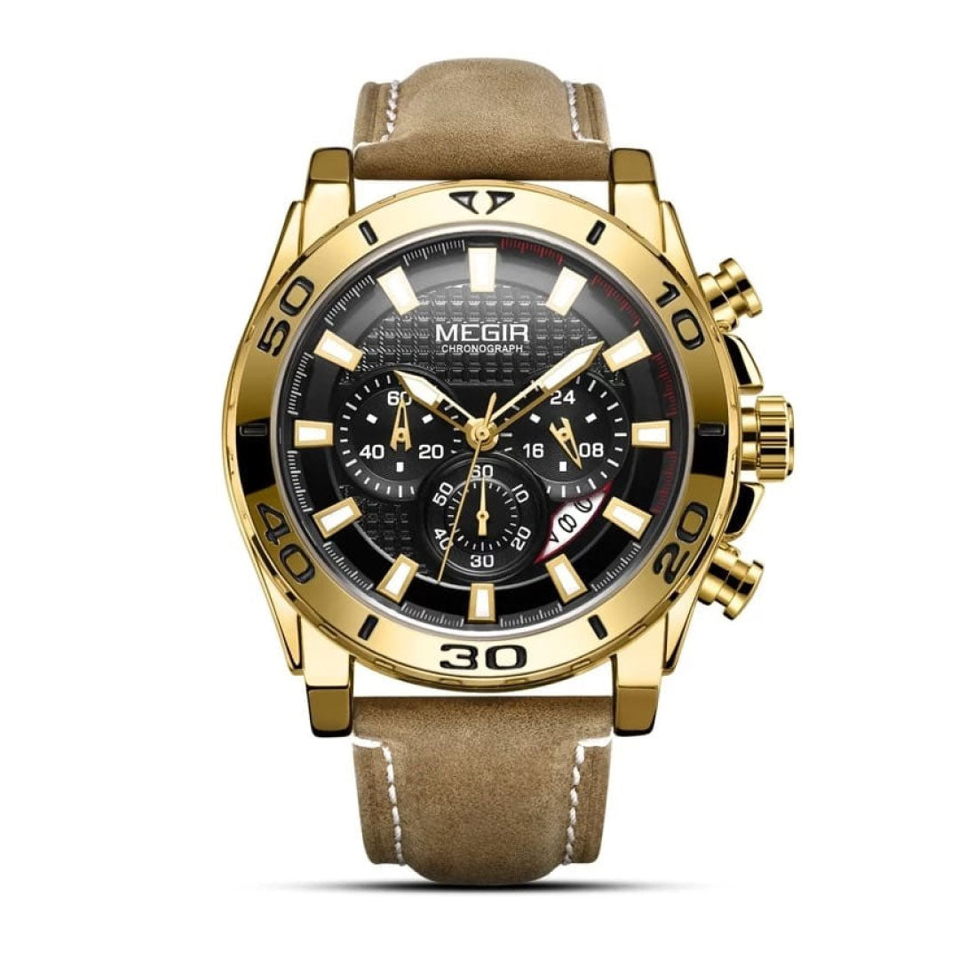 RELOJ MEGIR CUERO MARRÓN-DORADO MEG-28