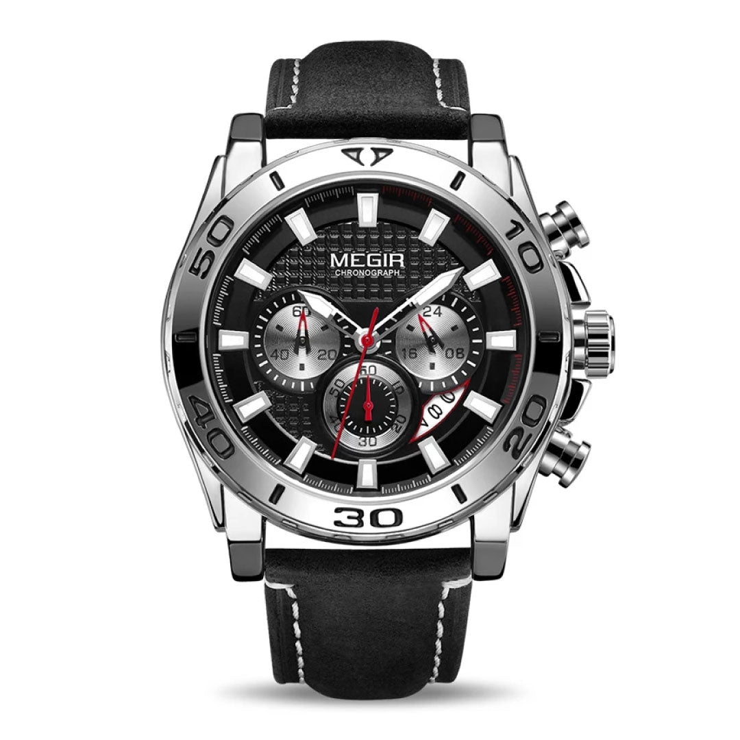 RELOJ MEGIR CUERO NEGRO – PLATA MEG-30