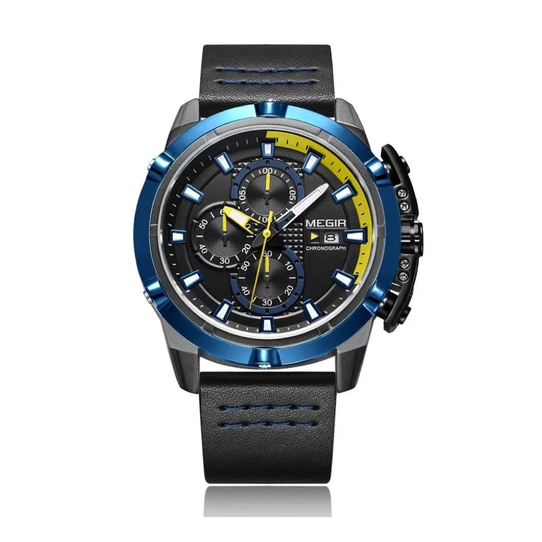 Reloj Megir Hombre Cuero Negro | MEG-40