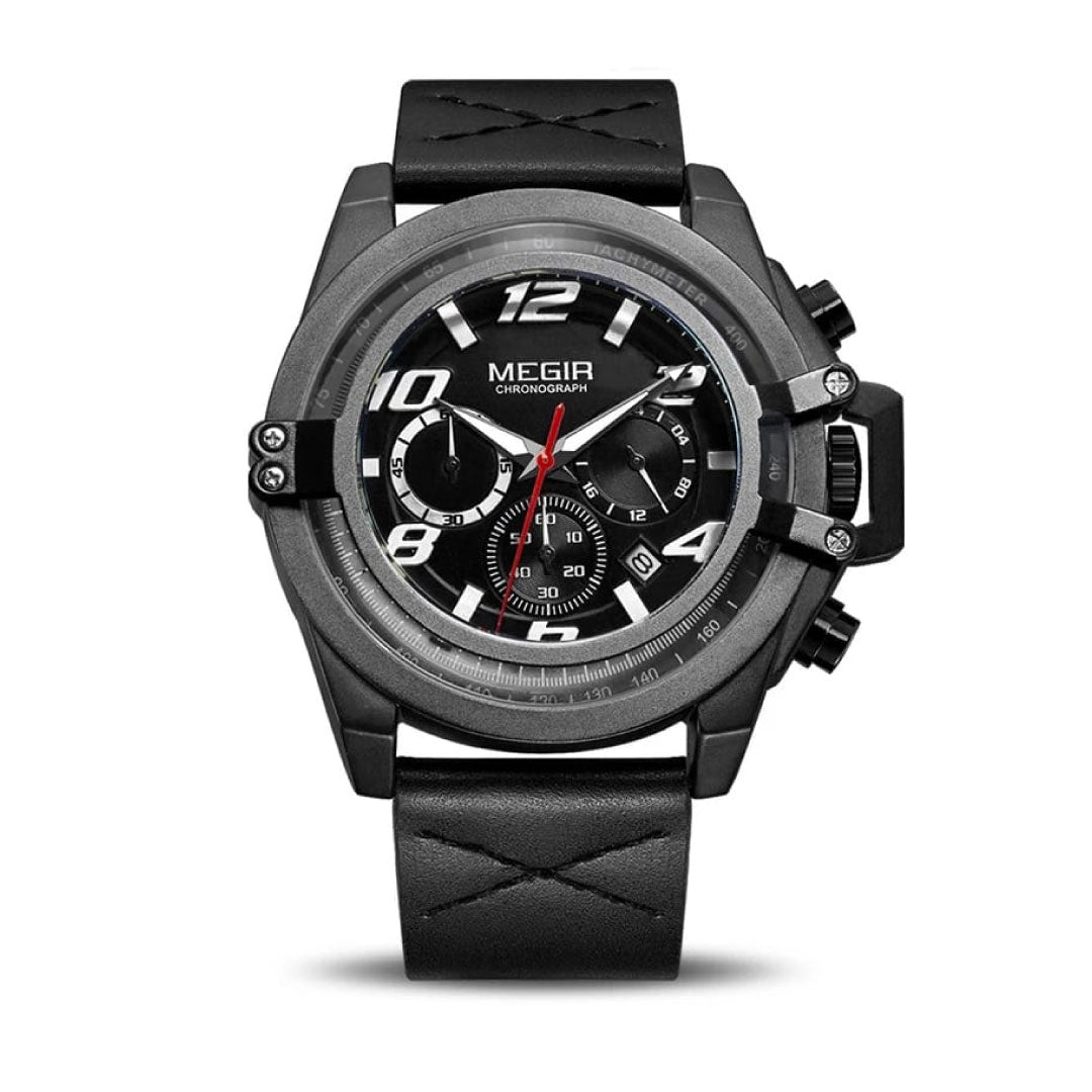 RELOJ MEGIR CUERO NEGRO MEG-42