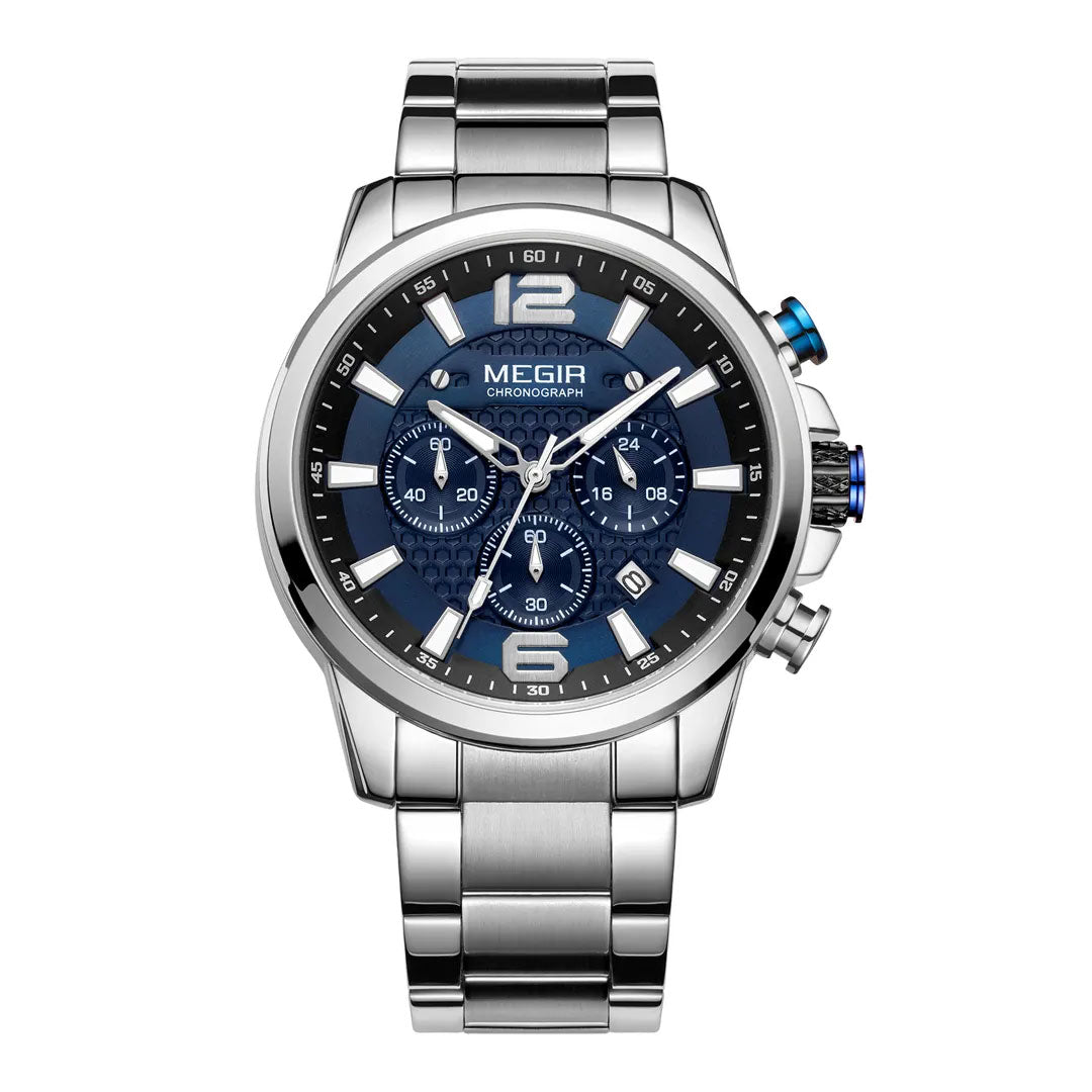 RELOJ MEGIR ACERO PLATA AZUL MEG-43