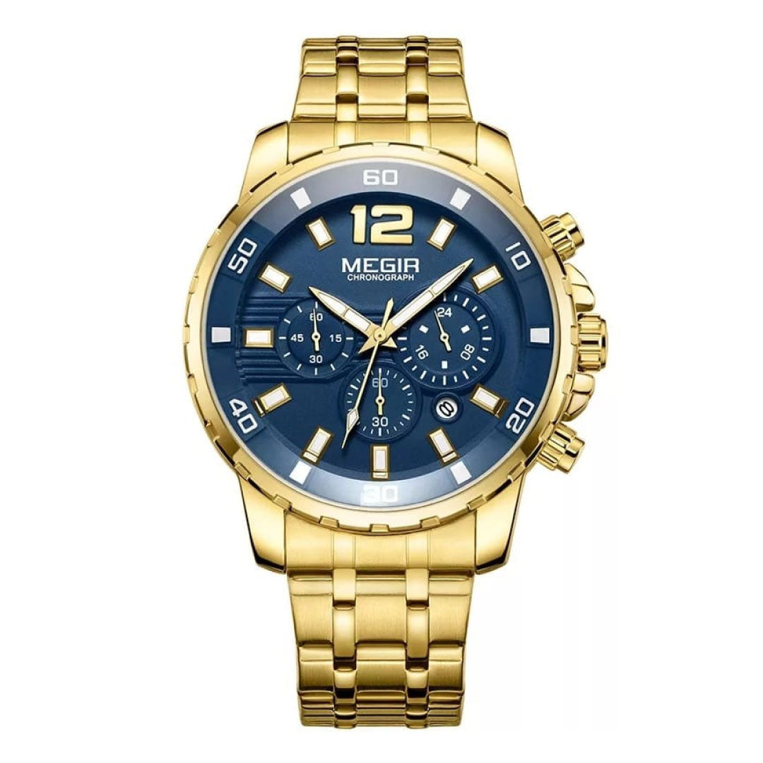 RELOJ MEGIR ACERO DORADO AZUL MEG-45