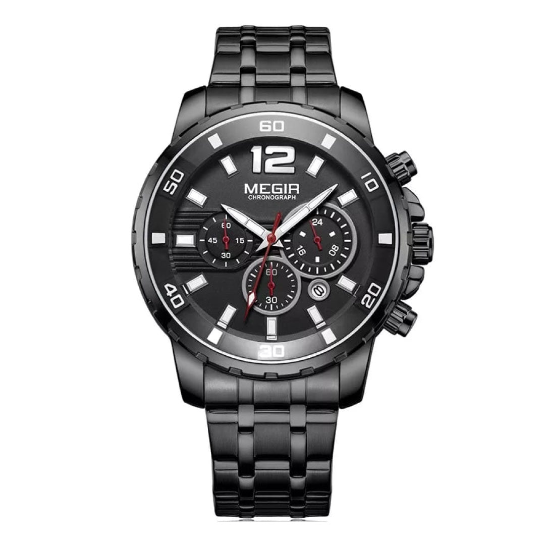 RELOJ MEGIR ACERO PLATA NEGRO MEG-46