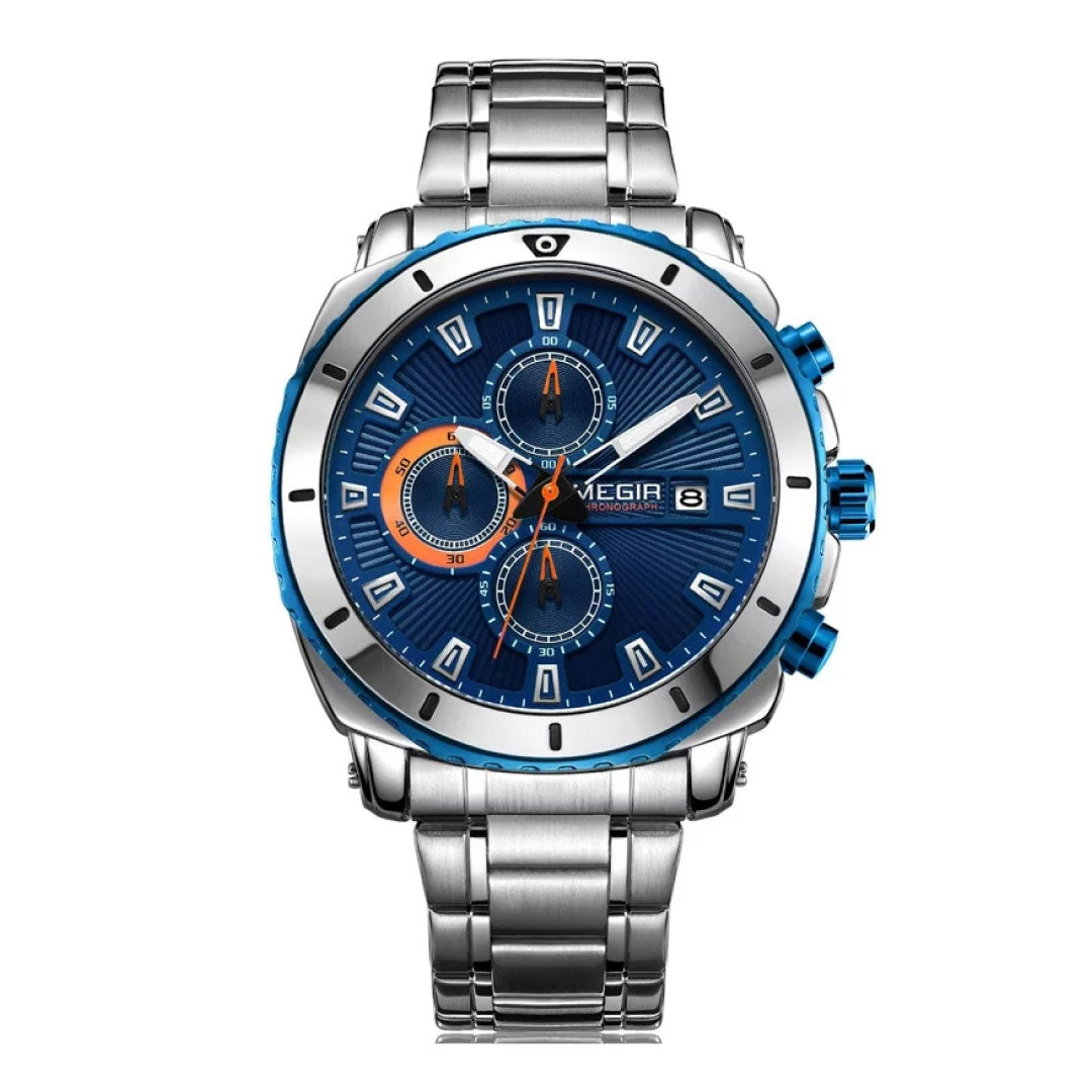 RELOJ MEGIR ACERO PLATA AZUL MEG-53