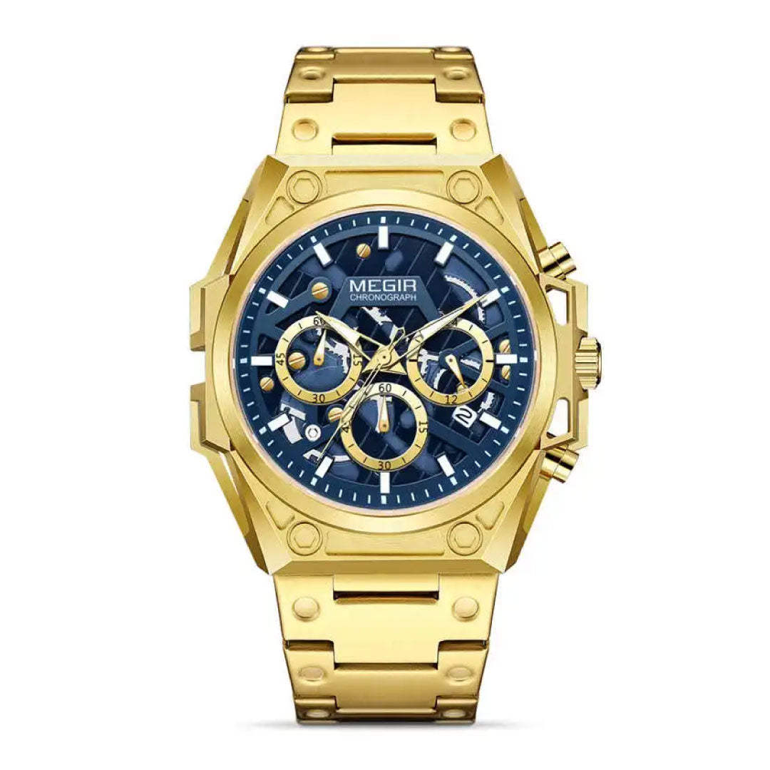 RELOJ MEGIR ACERO DORADO AZUL MEG-57