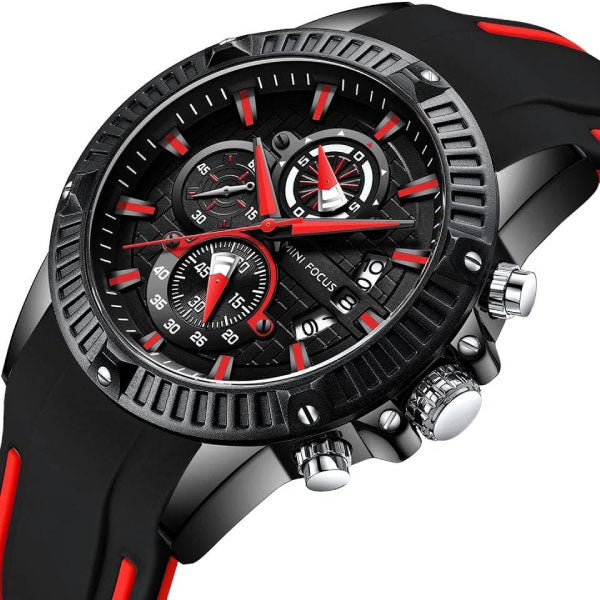 RELOJ MINIFOCUS SILICONA NEGRO-ROJO MIN-11