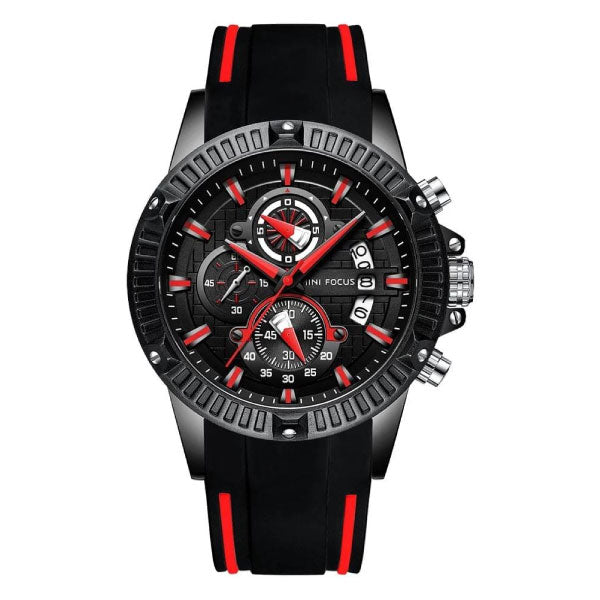 RELOJ MINIFOCUS SILICONA NEGRO-ROJO MIN-11