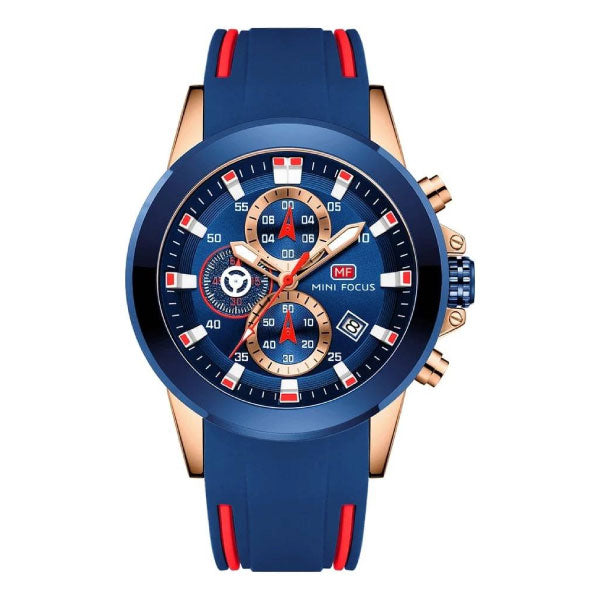 RELOJ MINIFOCUS SILICONA AZUL-ROJO MIN-13