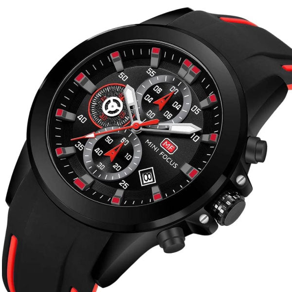 RELOJ MINIFOCUS SILICONA NEGRO ROJO MIN-14