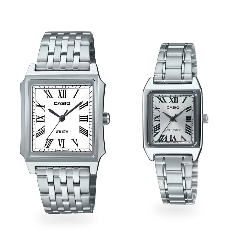 Relojes de pareja PAR-1, modelo hombre izquierda mujer derecha, fondo blanco