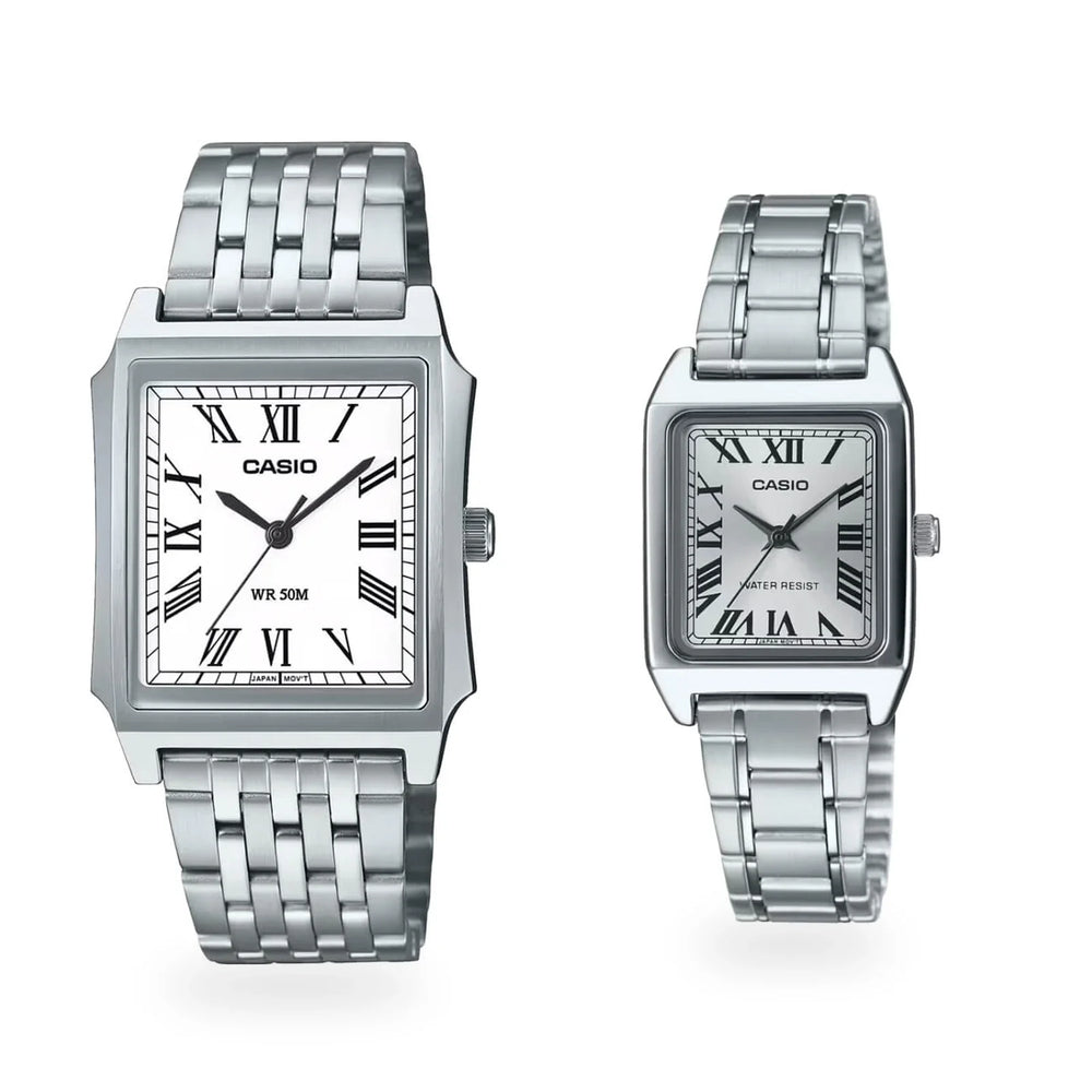 Relojes de pareja PAR-1, modelo hombre izquierda mujer derecha, fondo blanco