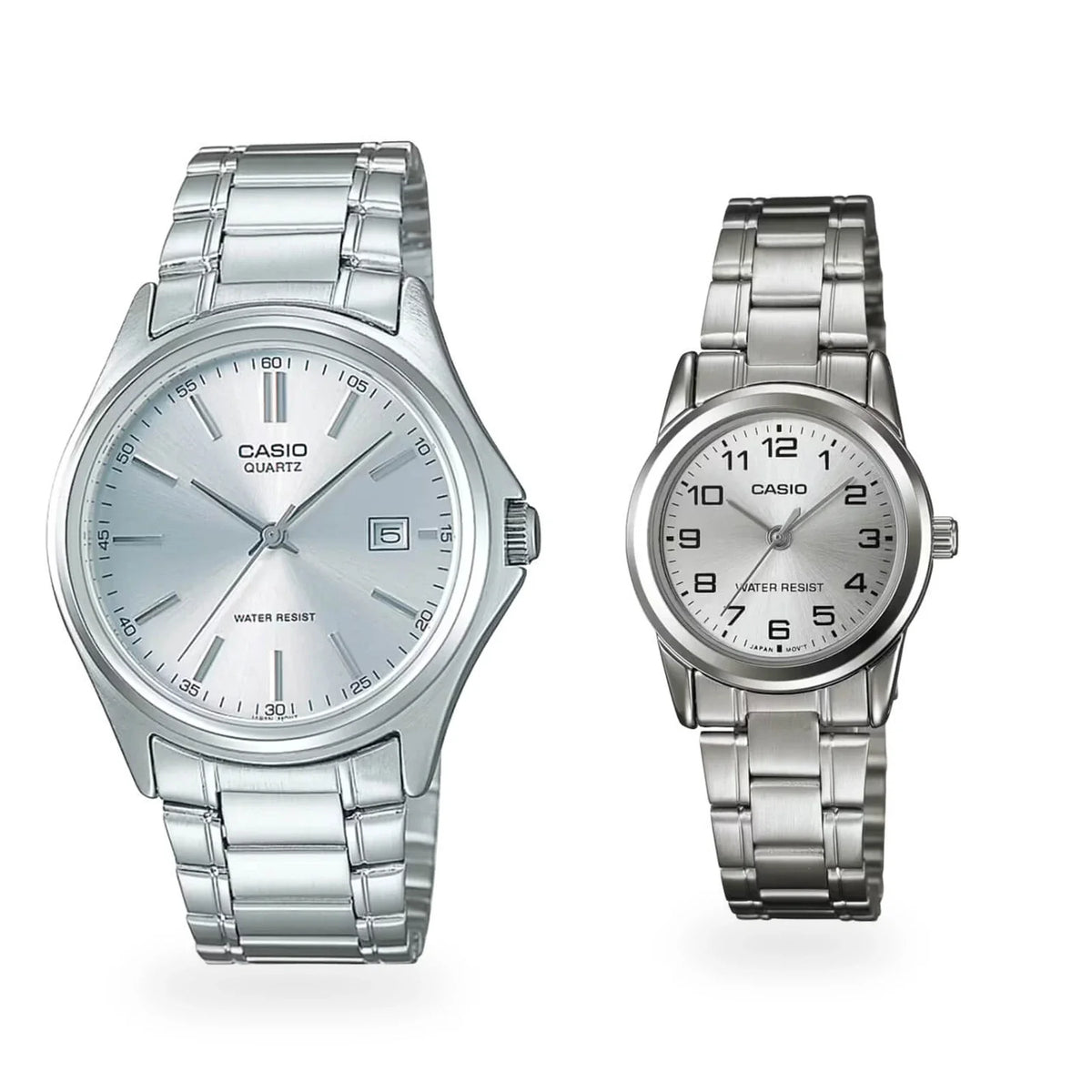Relojes de pareja PAR-2, modelo hombre izquierda mujer derecha, fondo blanco