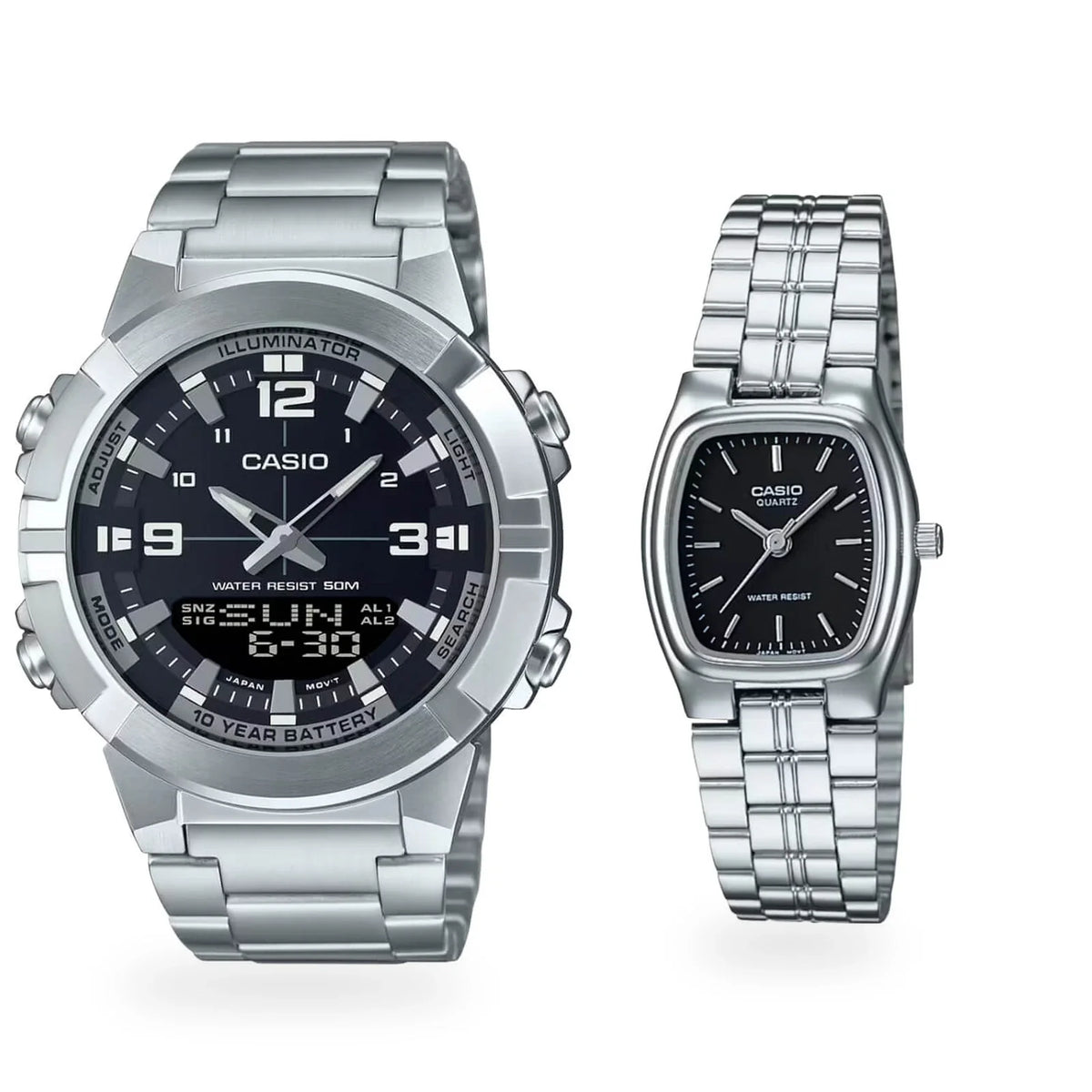 Pareja Casio PAR-32, frente hombre y mujer sobre fondo blanco