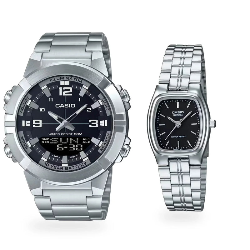 Pareja Casio PAR-32, frente hombre y mujer sobre fondo blanco