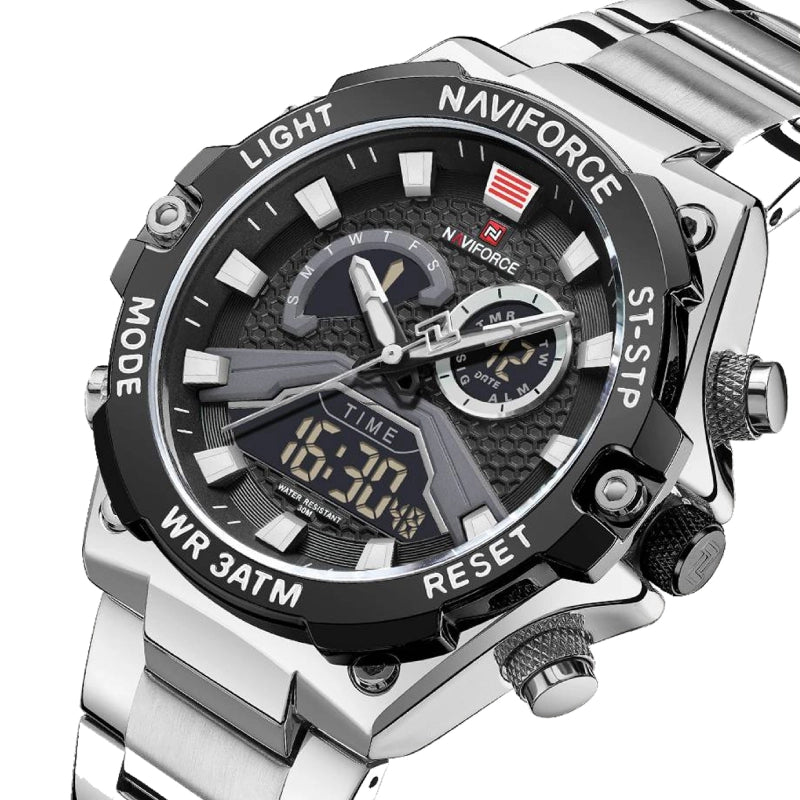 RELOJ NAVIFORCE ACERO PLATEADO CON NEGRO NAV-88