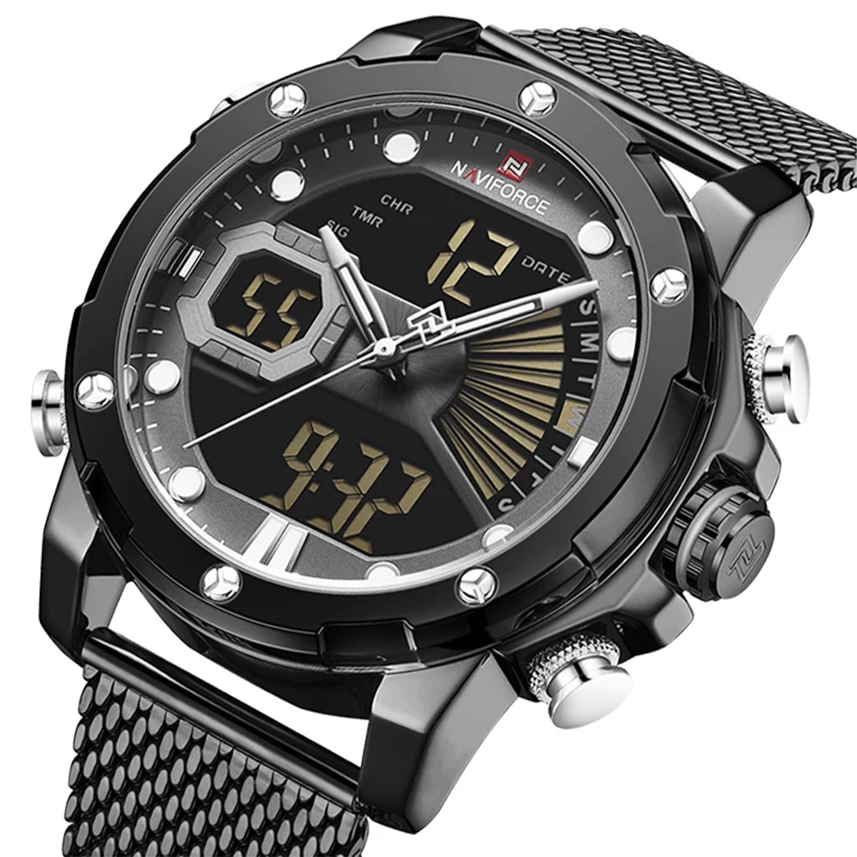 RELOJ NAVIFORCE ACERO MALLA NEGRO NAV-11