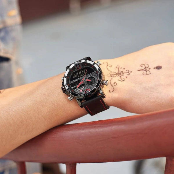 RELOJ NAVIFORCE CUERO NEGRO-ROJO NAV-36