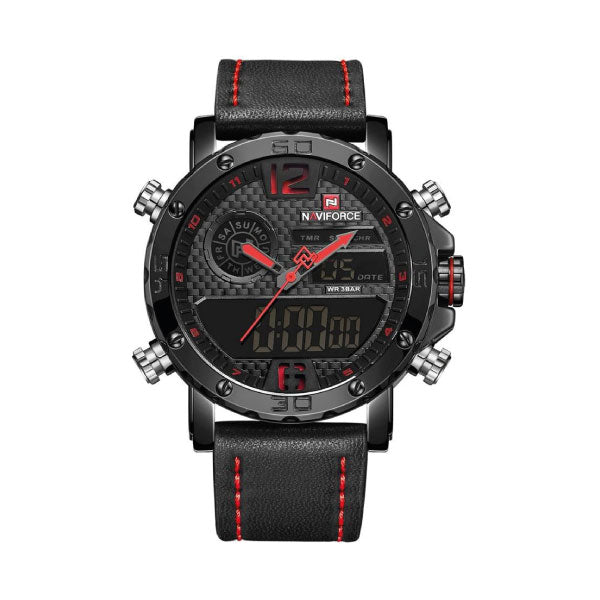 RELOJ NAVIFORCE CUERO NEGRO-ROJO NAV-36