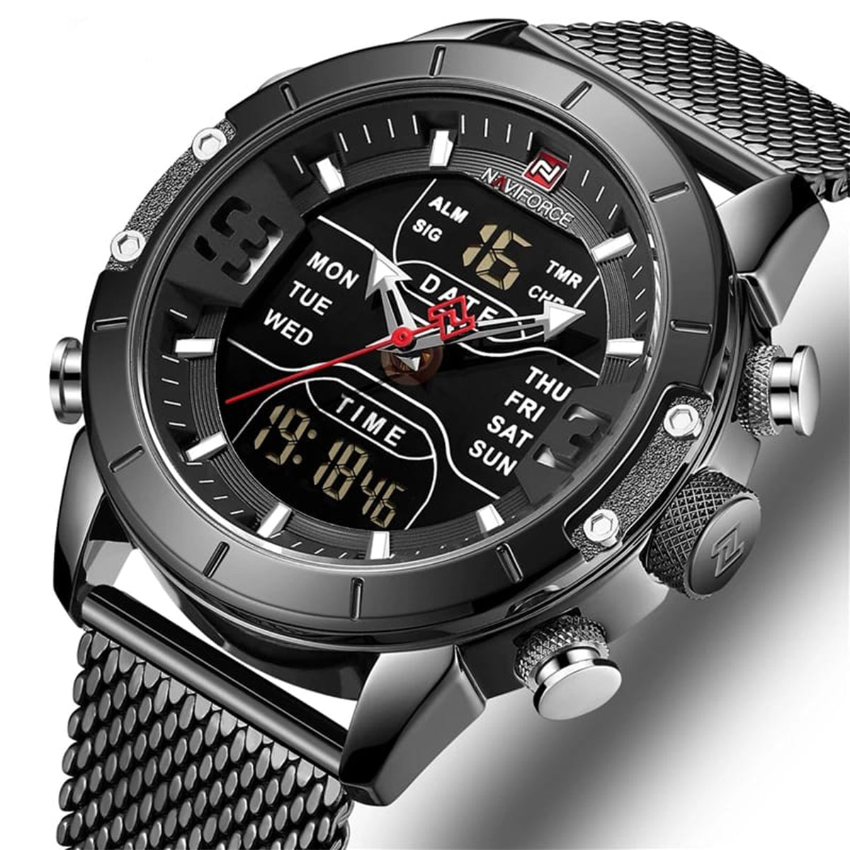 RELOJ NAVIFORCE ACERO MALLA NEGRO NAV-4