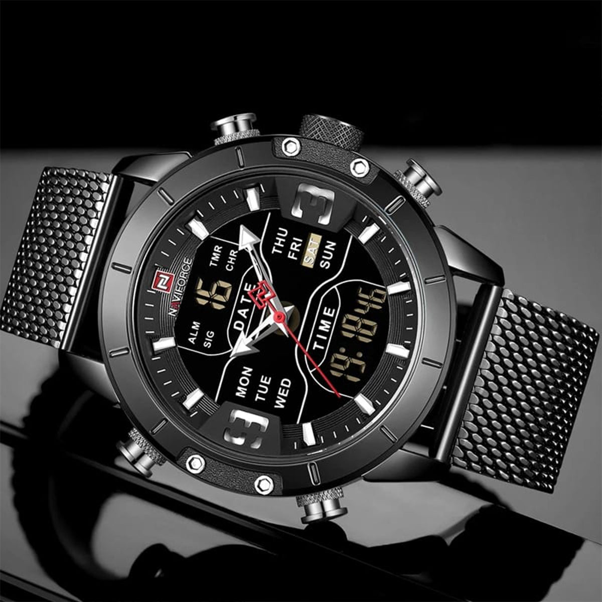 RELOJ NAVIFORCE ACERO MALLA NEGRO NAV-4