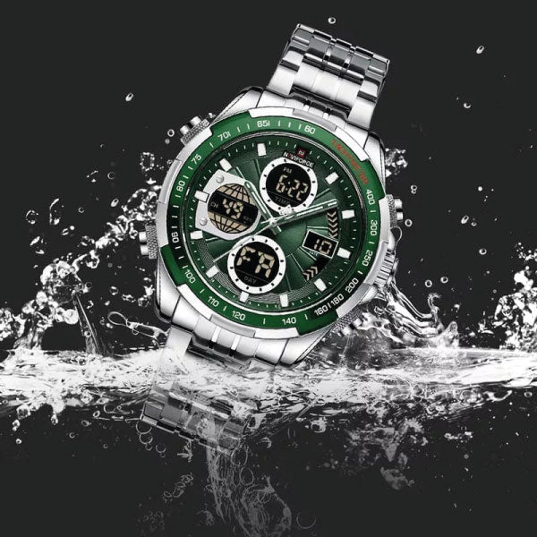 RELOJ NAVIFORCE ACERO PLATA VERDE NAV-48