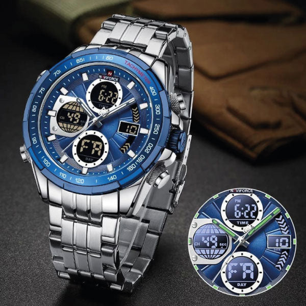 RELOJ NAVIFORCE ACERO PLATA AZUL NAV-49