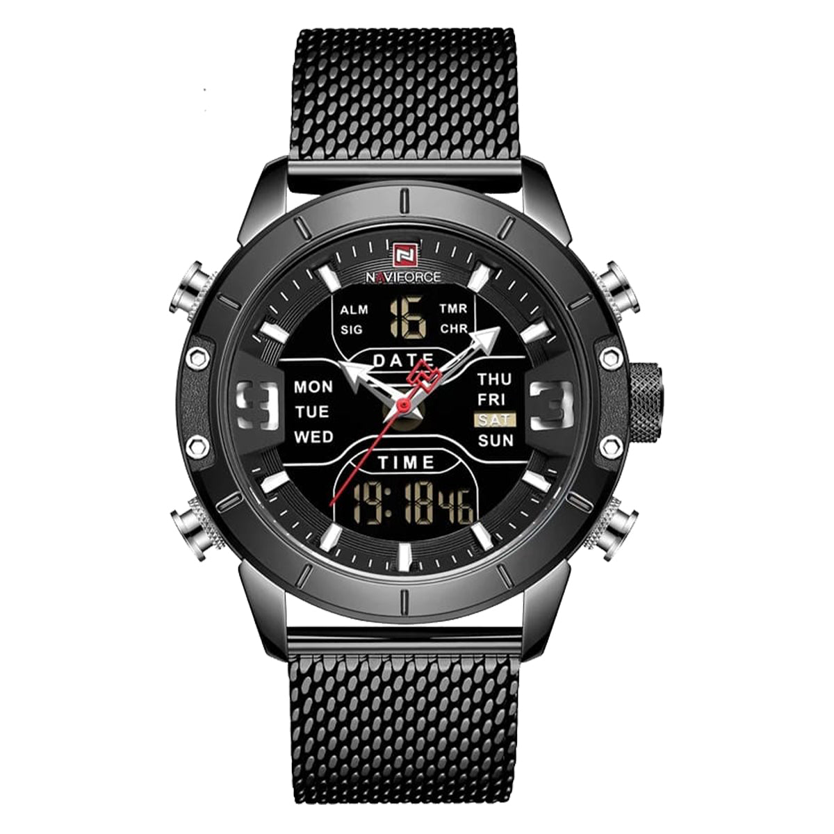 RELOJ NAVIFORCE ACERO MALLA NEGRO NAV-4