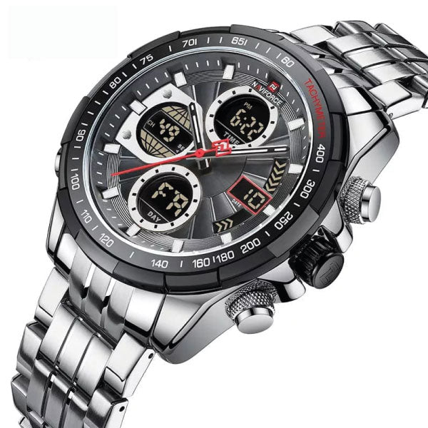 RELOJ NAVIFORCE ACERO PLATA NEGRO NAV-50