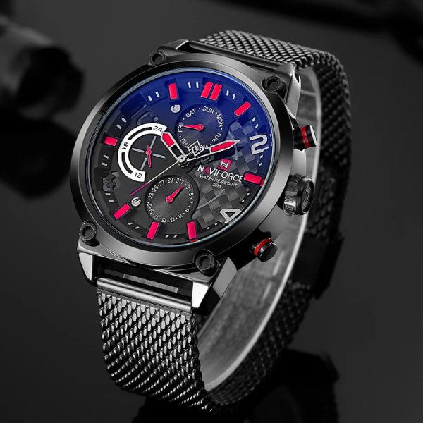 RELOJ NAVIFORCE ACERO MALLA NEGRO NAV-6