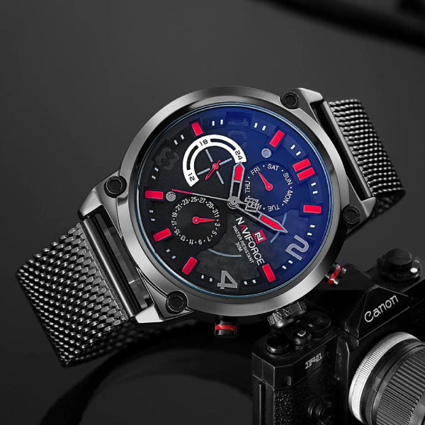 RELOJ NAVIFORCE ACERO MALLA NEGRO NAV-6