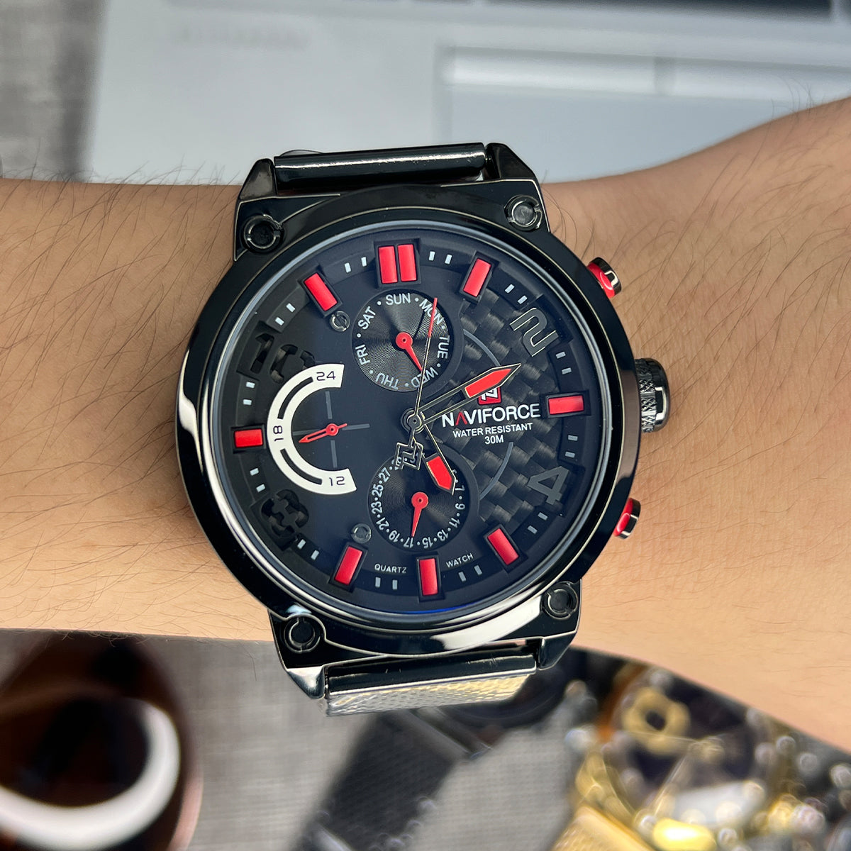 RELOJ NAVIFORCE ACERO MALLA NEGRO NAV-6