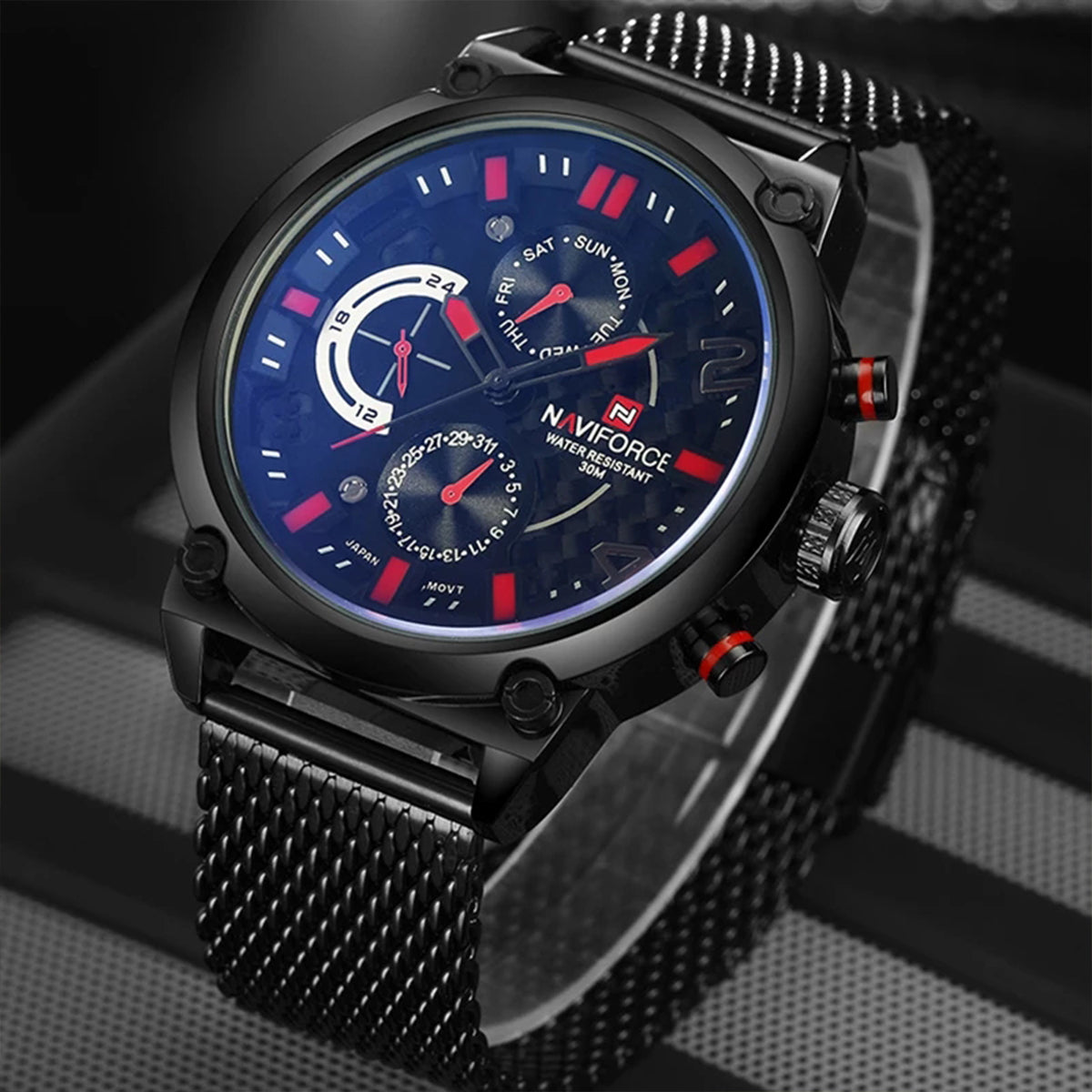 RELOJ NAVIFORCE ACERO MALLA NEGRO NAV-6