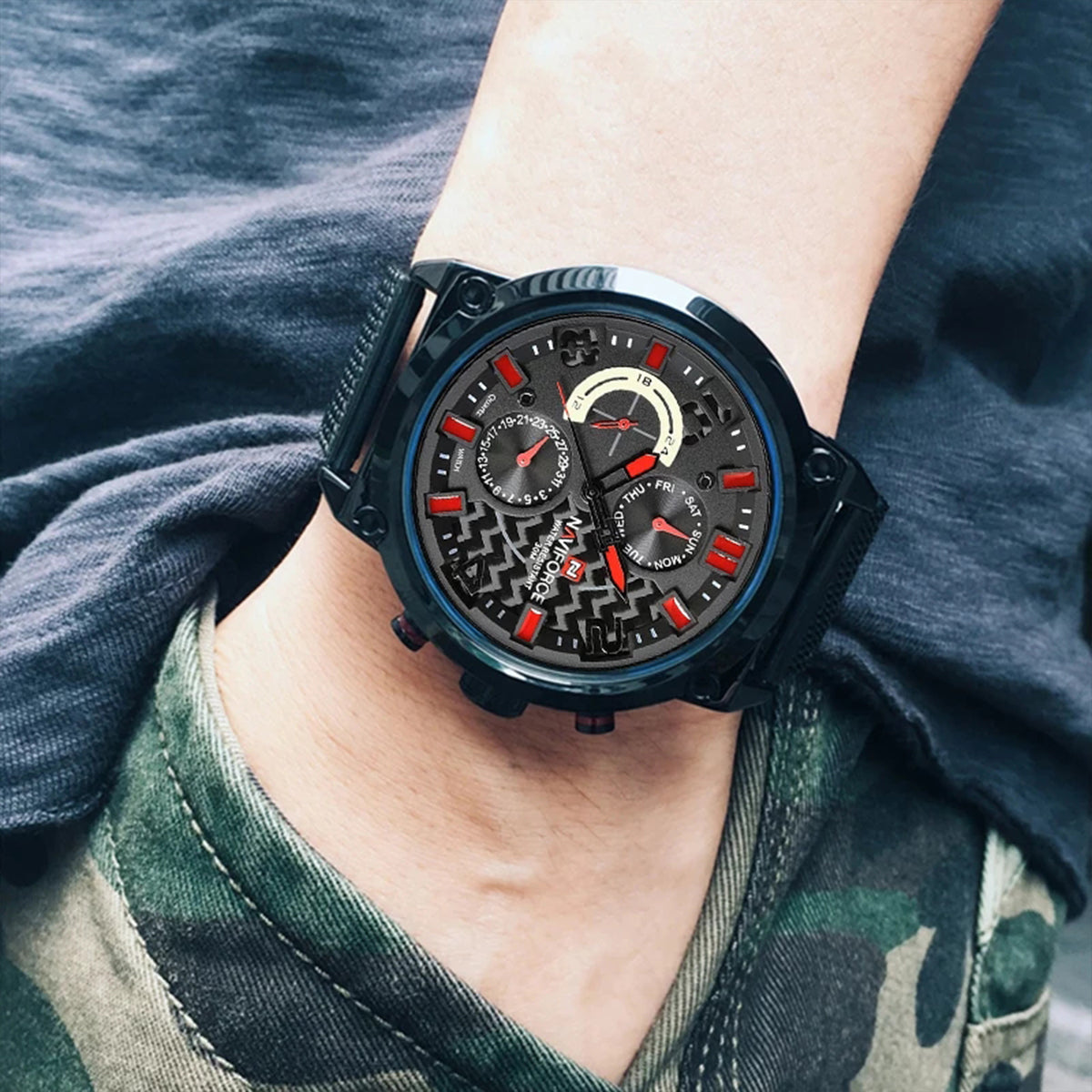 RELOJ NAVIFORCE ACERO MALLA NEGRO NAV-6