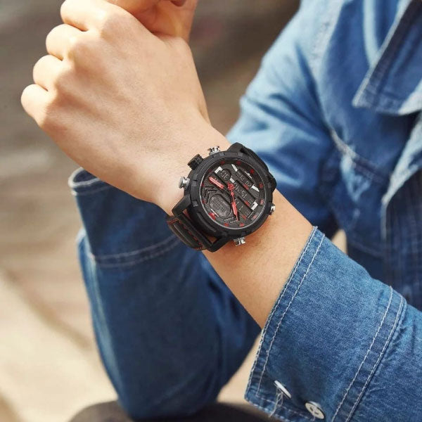 RELOJ NAVIFORCE CUERO NEGRO ROJO NAV-75