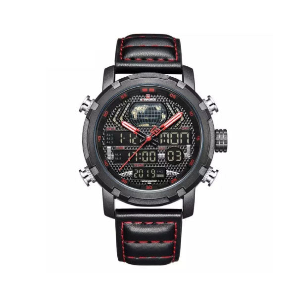 RELOJ NAVIFORCE CUERO NEGRO ROJO NAV-75