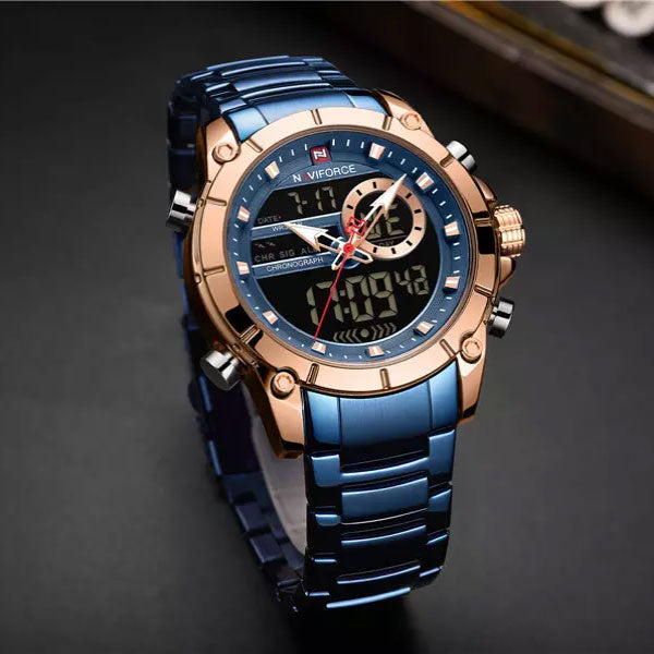 RELOJ NAVIFORCE ACERO AZUL ORO ROSA NAV-79