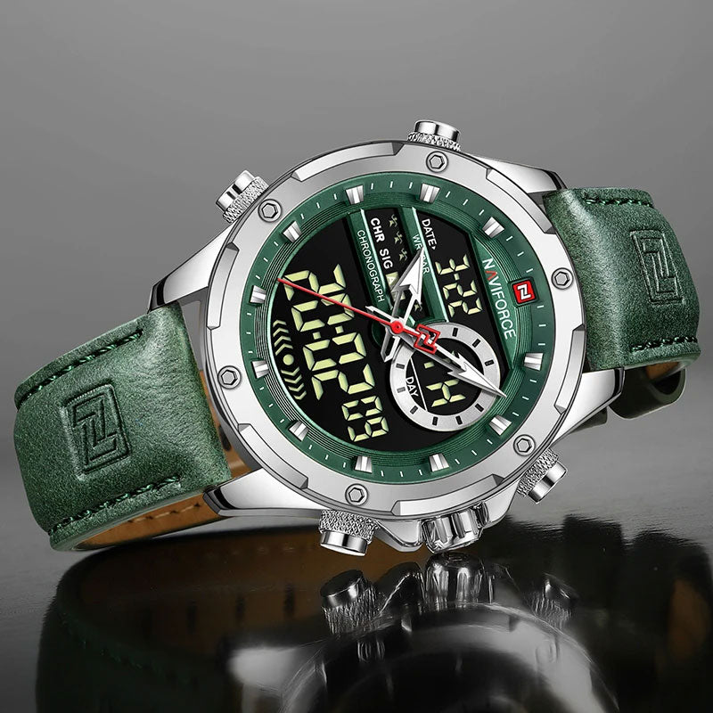 RELOJ NAVIFORCE CUERO VERDE CON PLATEADO NAV-87