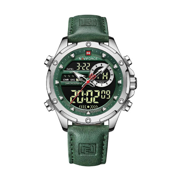 RELOJ NAVIFORCE CUERO VERDE CON PLATEADO NAV-87