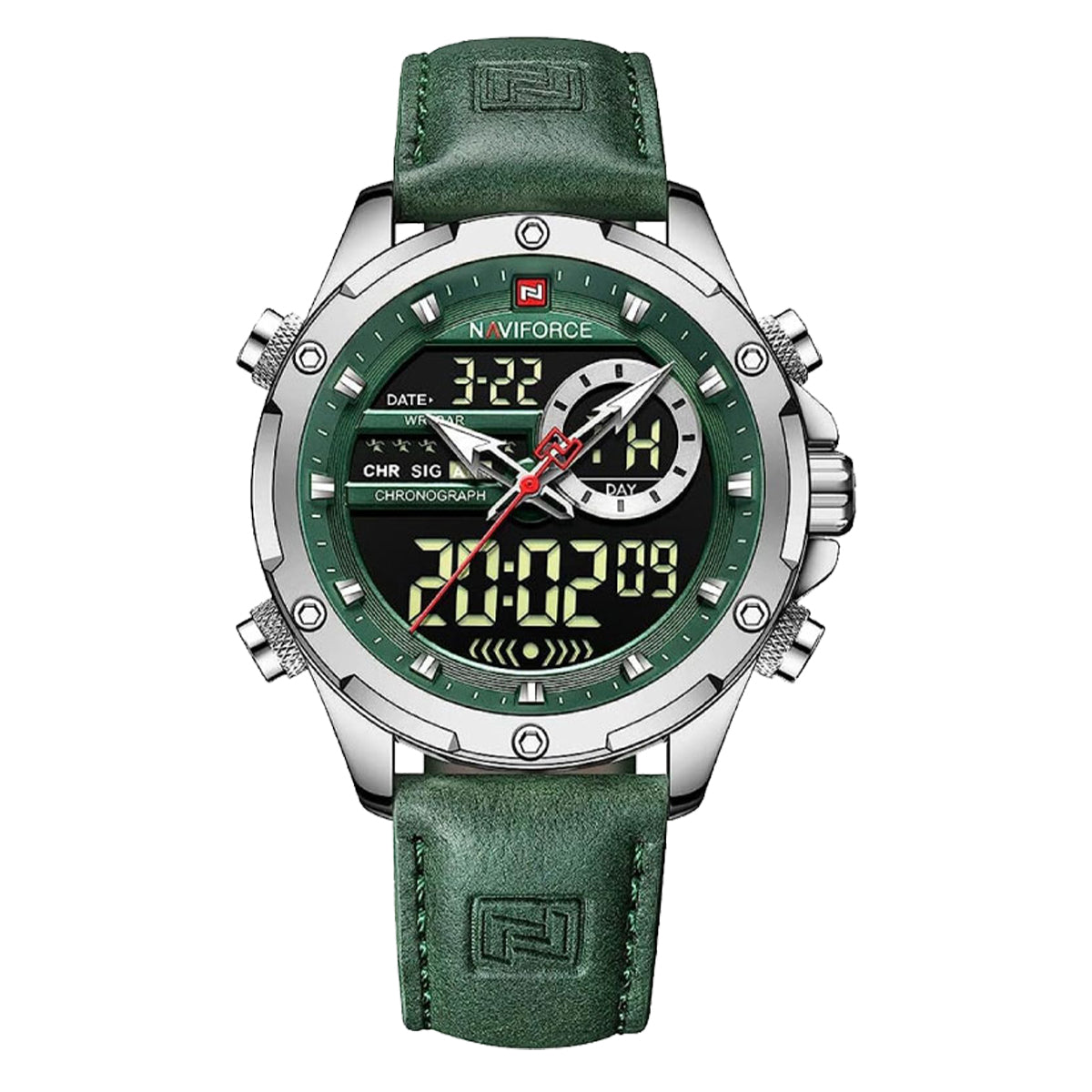 RELOJ NAVIFORCE CUERO VERDE CON PLATEADO NAV-87