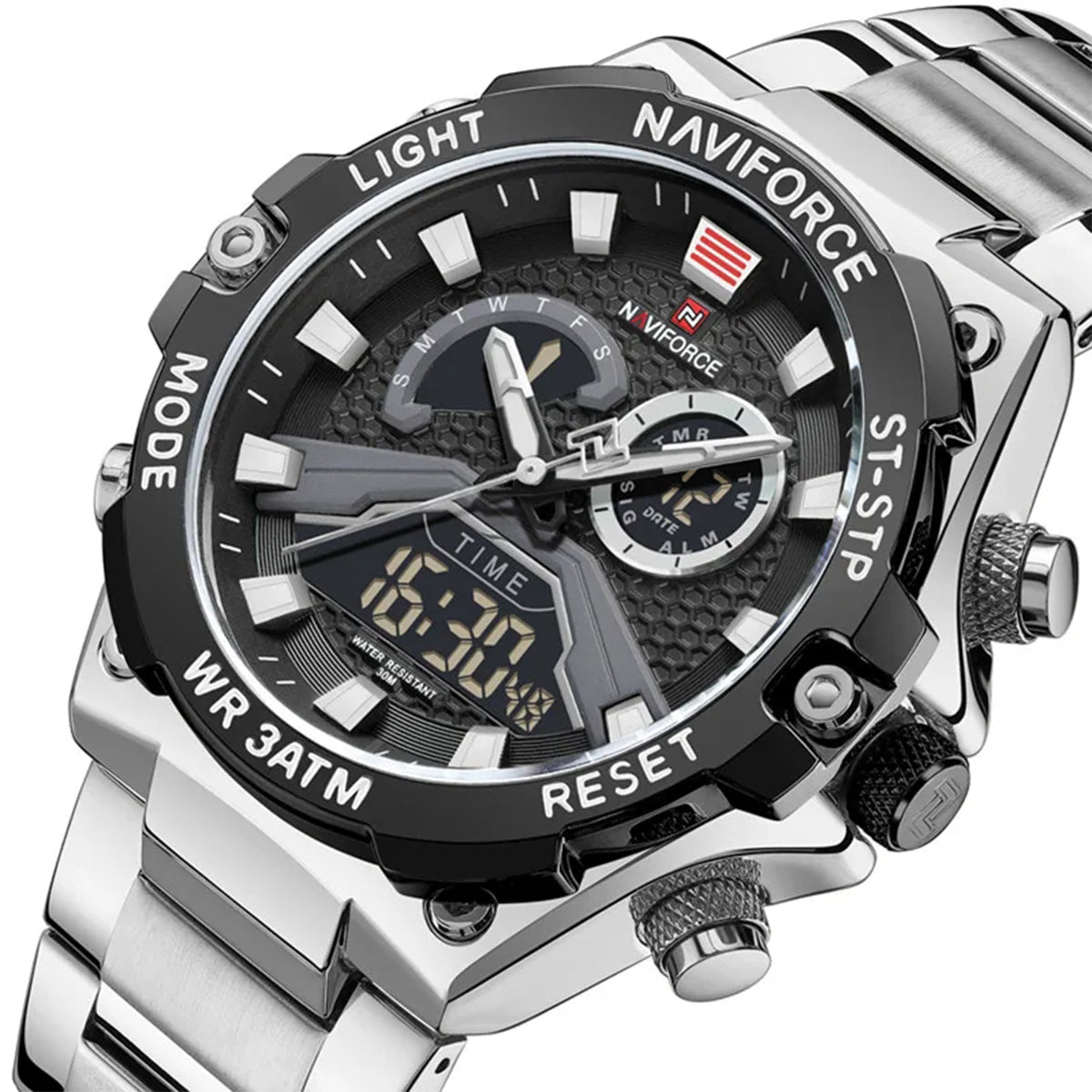 RELOJ NAVIFORCE ACERO PLATEADO CON NEGRO NAV-88