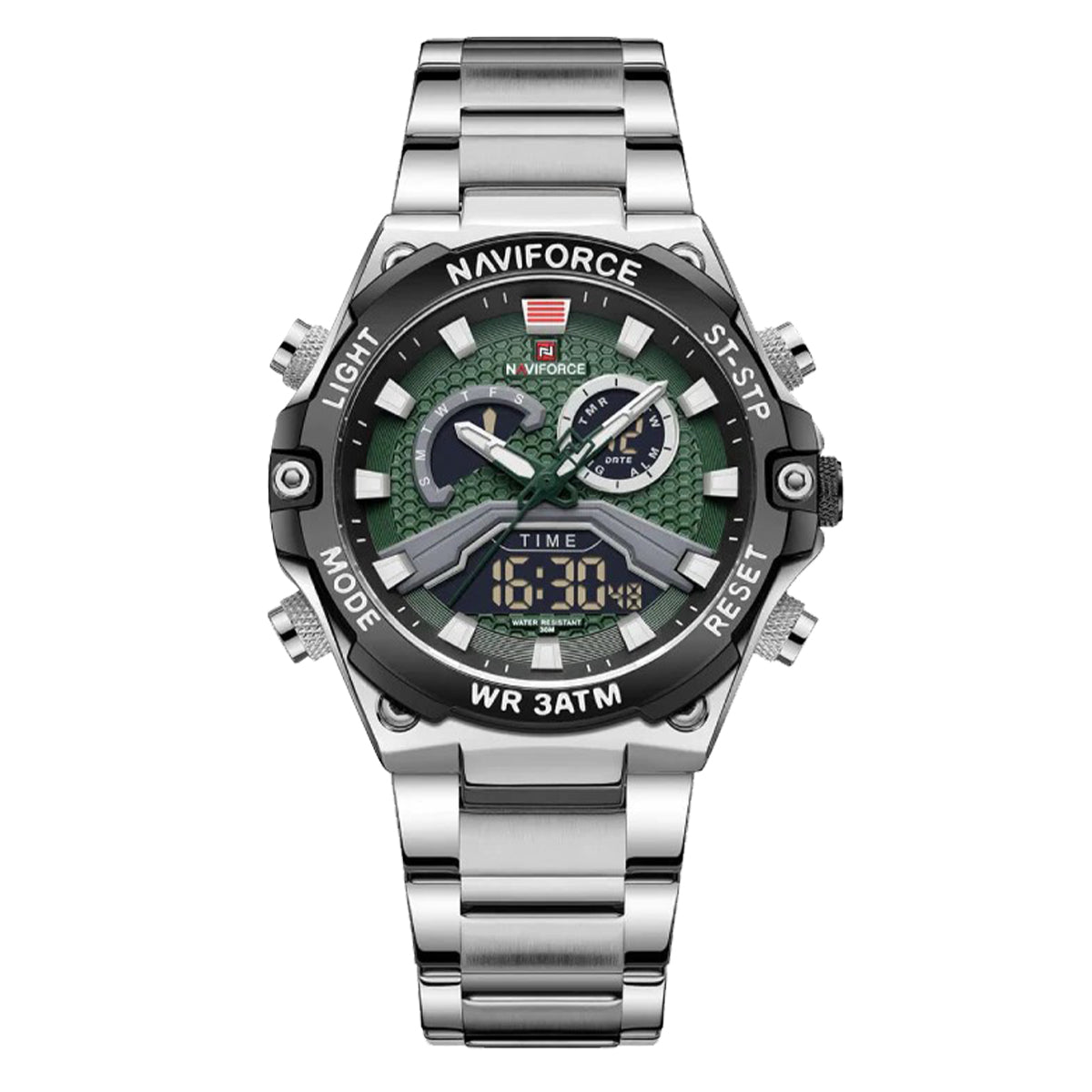 RELOJ NAVIFORCE ACERO PLATEADO CON VERDE NAV-89