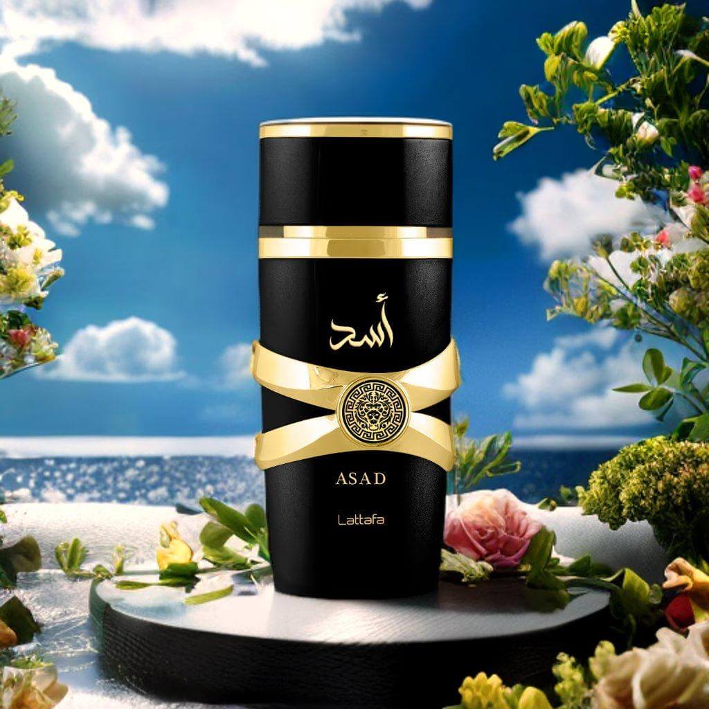 Lattafa Asad Eau de Parfum 100ml con notas de pimienta negra, tabaco y vainilla.
