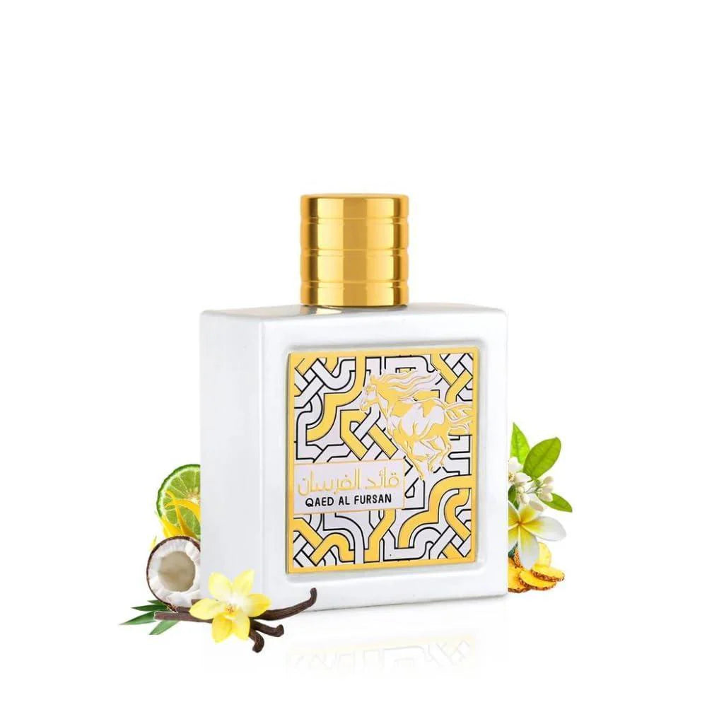 Perfume Qaed Al Fursan Unlimited 90ml By Lattafa para hombre con aroma tropical y elegante.