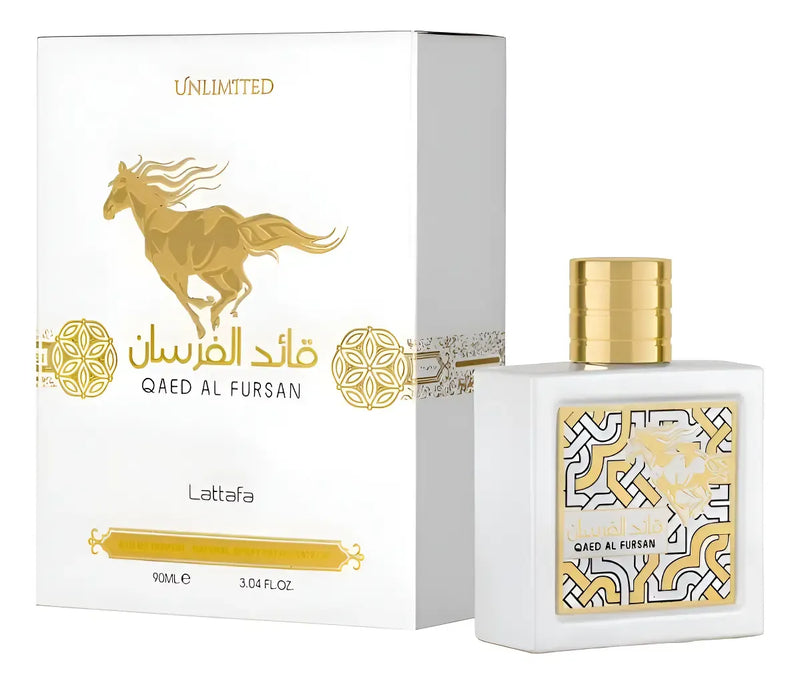 Lattafa Qaed Al Fursan Unlimited Eau de Parfum 90ml con notas de coco, piña y vainilla.